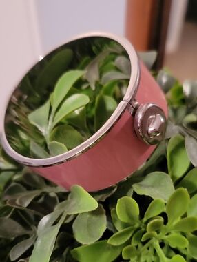 Coach Turnlock Dusty Pink Enamel Hinged Bangle Bracelet